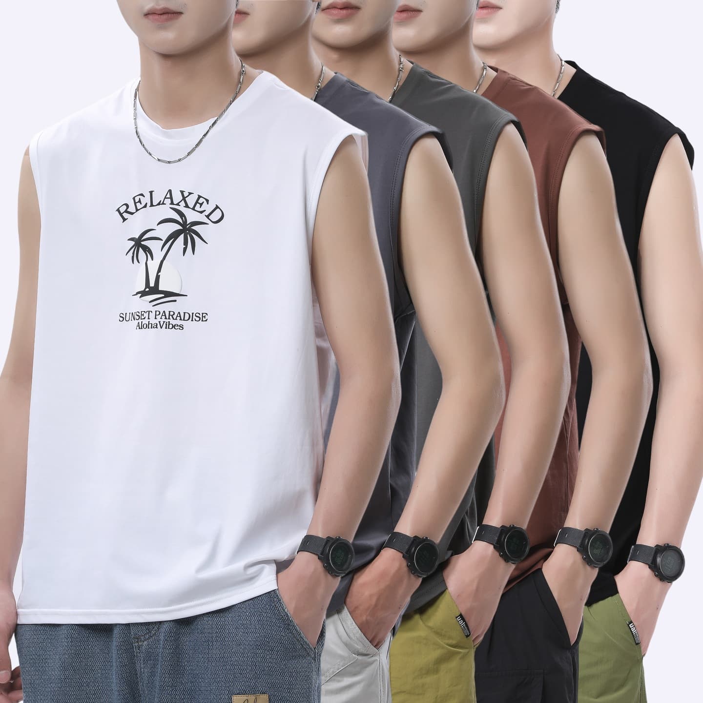 Men's Simple Letter Graphic Round Neck Sleeveless Top Loose Fit Slimming Summer Versatile Casual Sports Vest