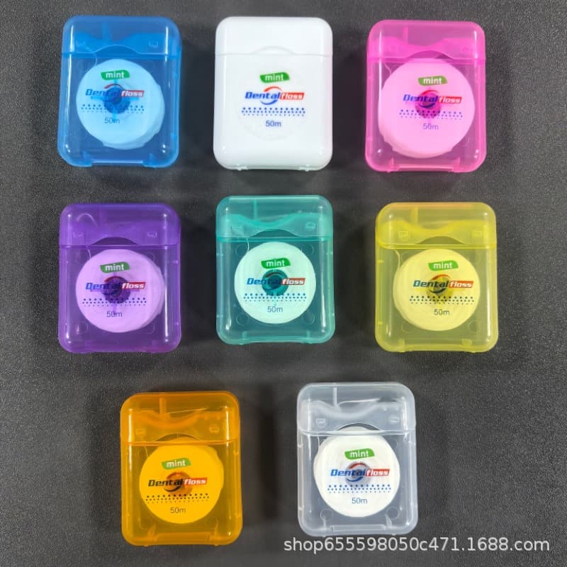 Small square box 50 meters of dental floss Bulk waxed mint 50 meters of dental floss Promotional gift orthodontic matching dental floss