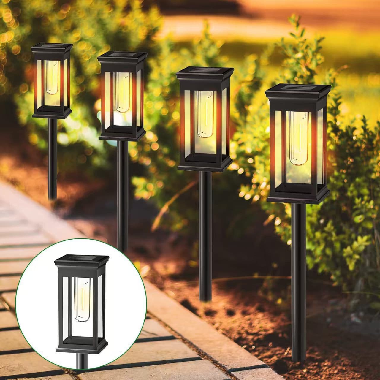 Cross-border outdoor solar square round tungsten ground lamp garden lawn lamp outdoor LED night light lighting