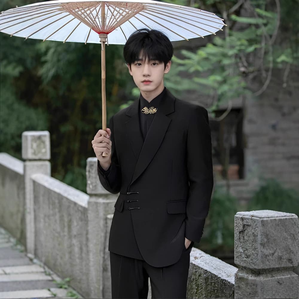 Spring and Autumn New Chinese Style Pan-Button Suit Men's Suit Engagement Groom Wedding Dress Suit High-end Tang Suit Zhongshan