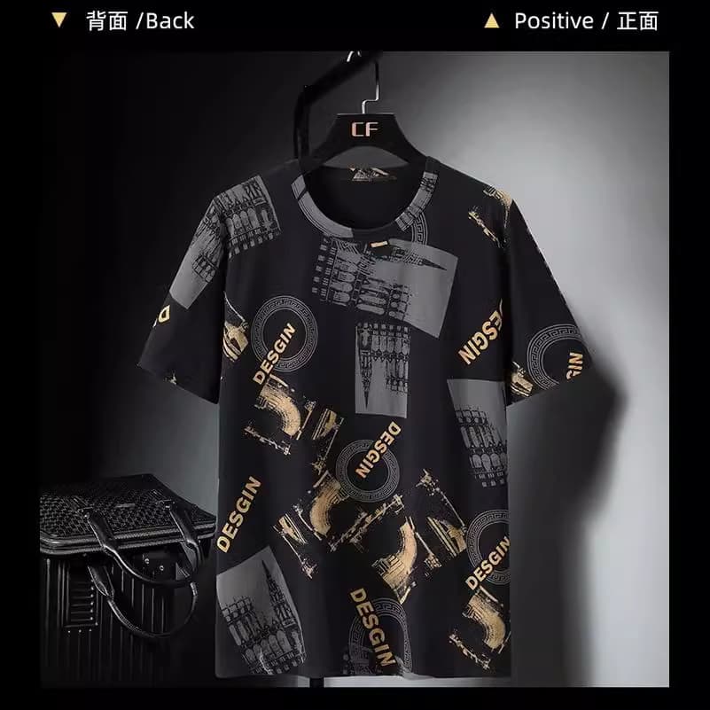 Summer Men's Plus Size Ice Silk Cotton Fashionable Big Men's T-Shirt, Loose Extra Large Size for Heavy Men 300 Jin Half Sleeve