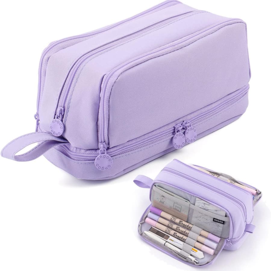 Cross-border student portable pencil bag double-layer double-open stationery bag large capacity zipper storage pencil case pencilcase