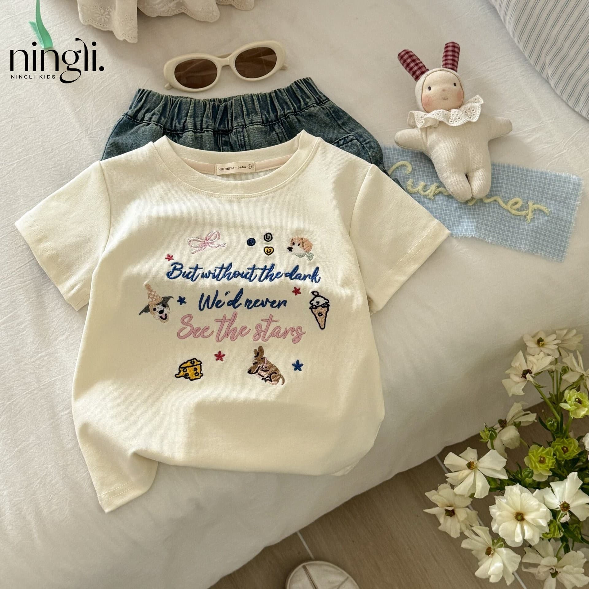 Ningli Korean Kids Wear Girls Cotton T-Shirt Summer New Style Toddler Kids Cartoon Embroidery Breathable Soft Short-Sleeve Top