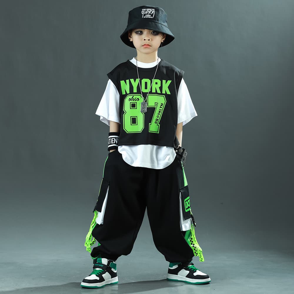Korean Style Kids Suit Set New Street Dance Big Kids Boys Summer Sportswear Short Sleeve Three-Piece Set Trendy
