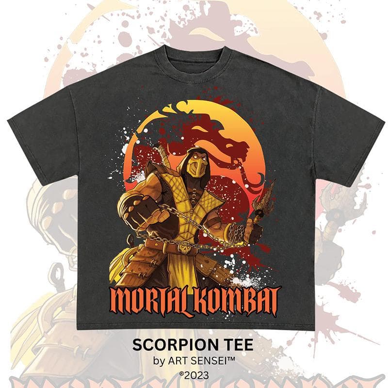 Mortal Kombat & Yu-Gi-Oh Boxing Animation Washed American Retro Oversize Cotton Direct Injection Short Sleeve T-Shirt