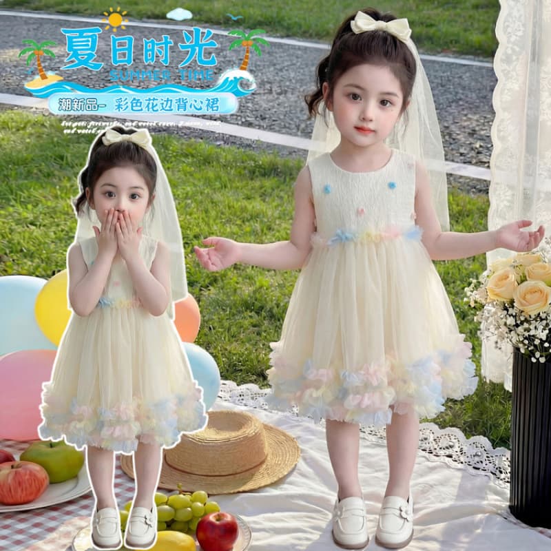 Girls' Summer Dress 2026 New Style Children's Fashionable Summer Outfit Baby Girl Trendy Mesh Princess Dress