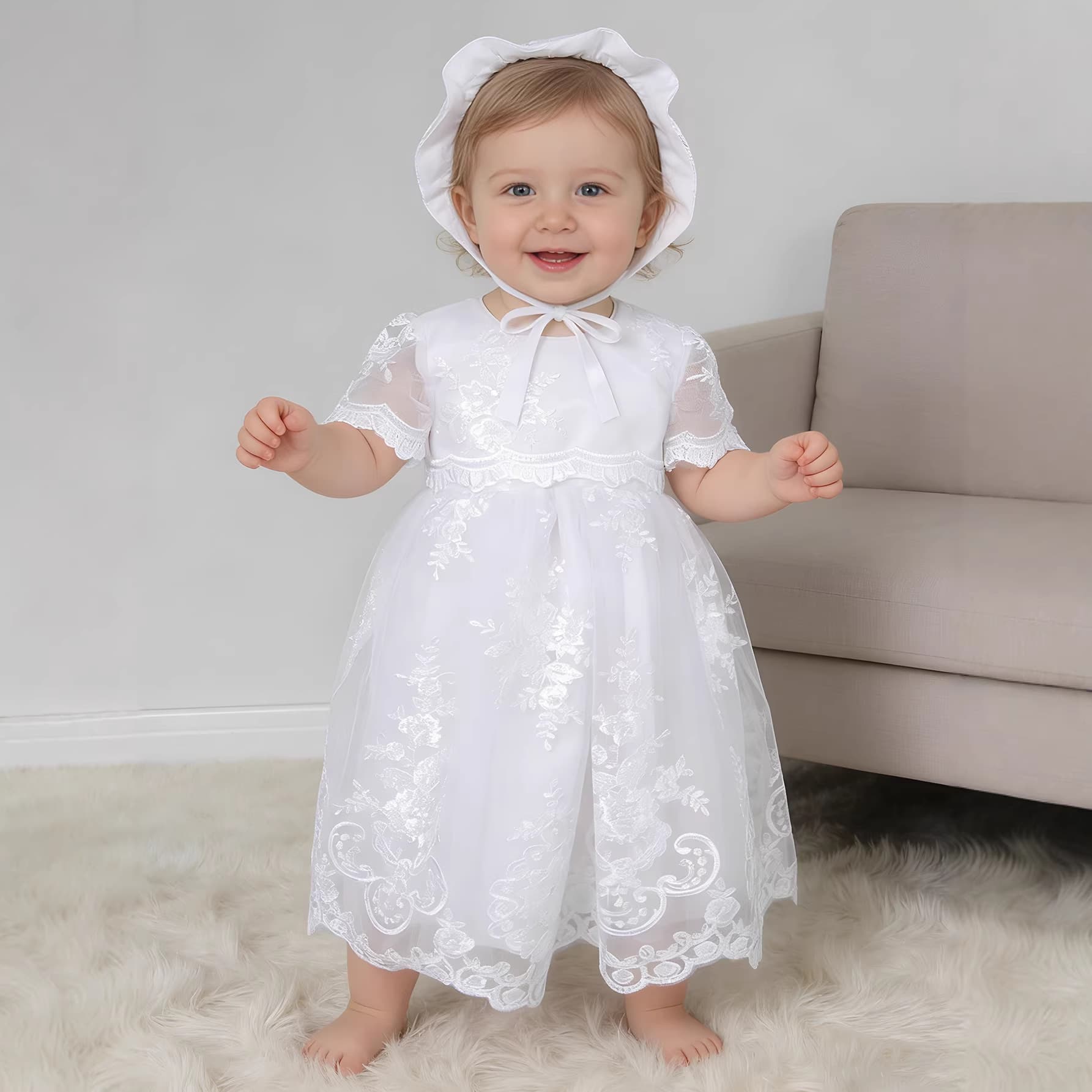 Cross-border Newborn 100 Days Photo Outfit High-end Baby Christening Gown New Baby Princess Lace Bodysuit