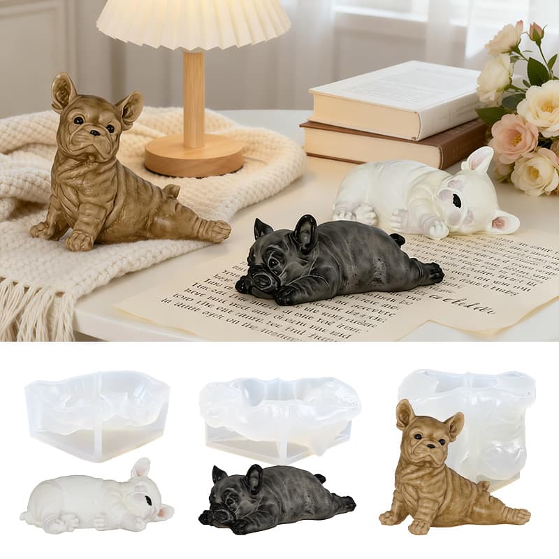 Epoxy Resin Cute Dog Mold 3D Adorable French Bulldog Mold Plaster Handmade DIY Animal Mold