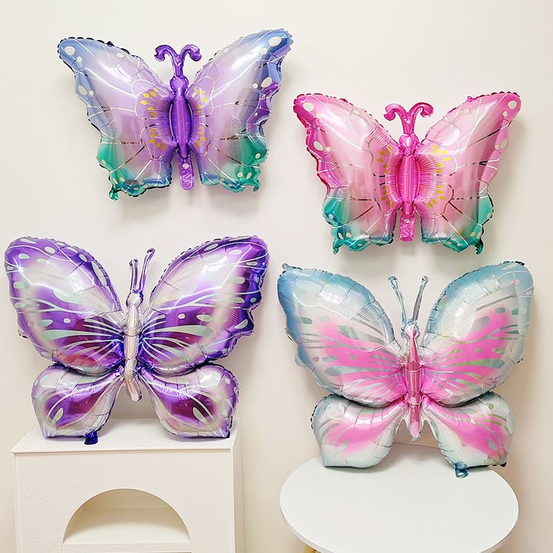 Large Gradient Butterfly Balloon Decoration for Baby Girl Birthday Party Atmosphere Scene Setup Aluminum Foil Shaped Balloon