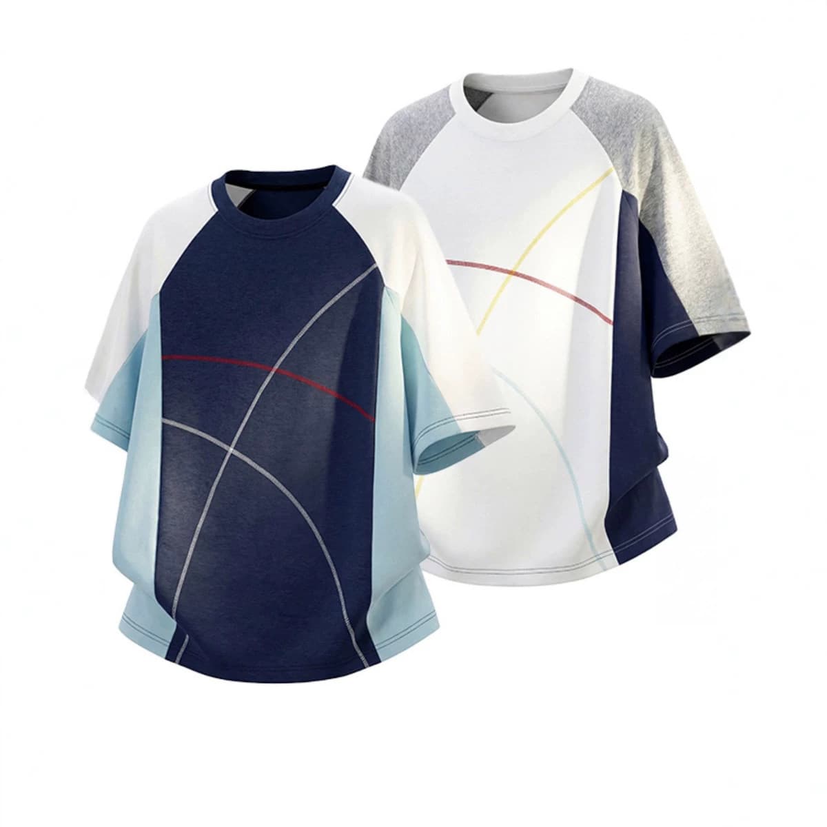 Striped color-blocked raglan sleeve loose T-shirt, unisex, Hong Kong style, new American casual sportswear short-sleeved shirt