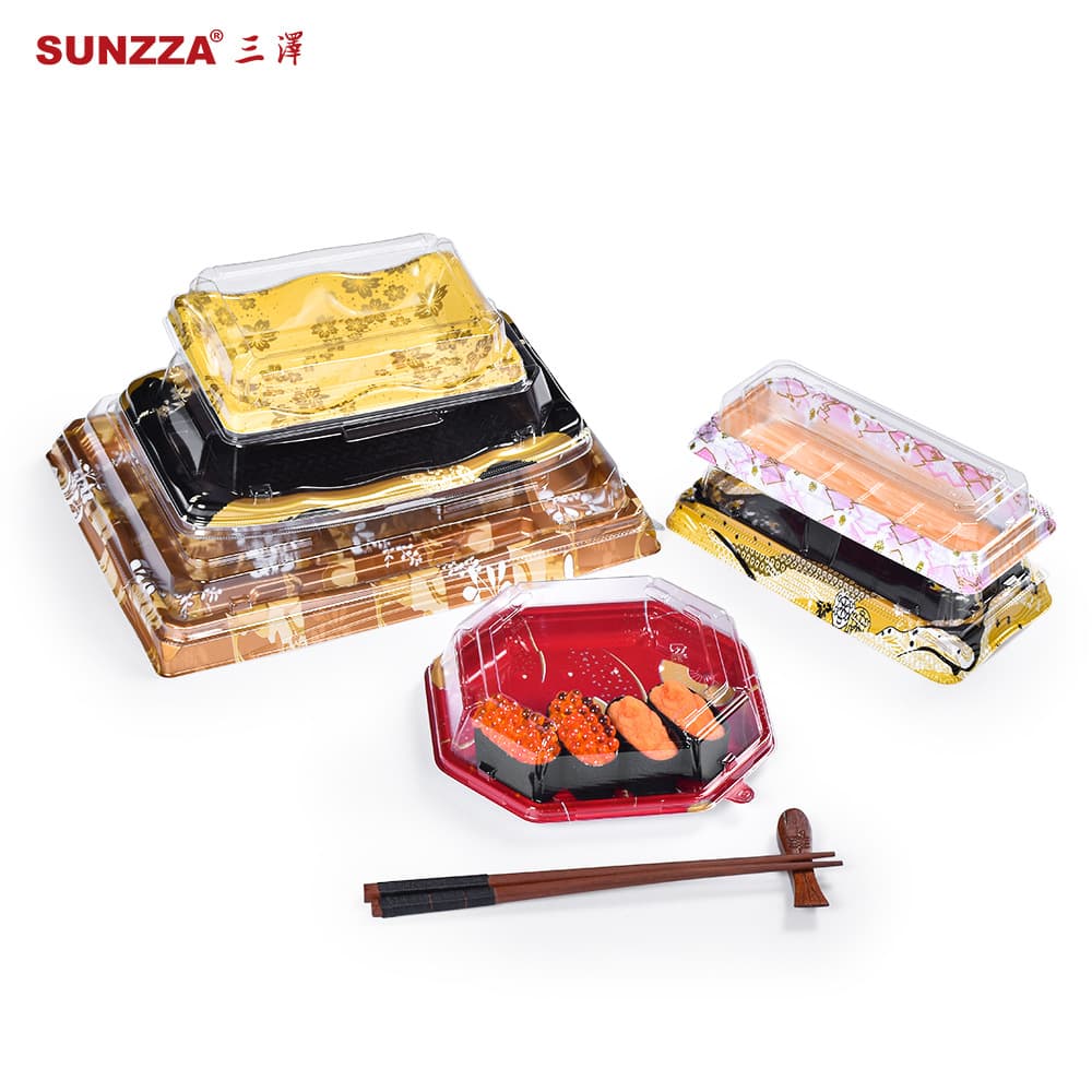 Sunzza Packing Full Case Fashion Plastic PET Sushi Box Disposable Japanese Style Takeout Container