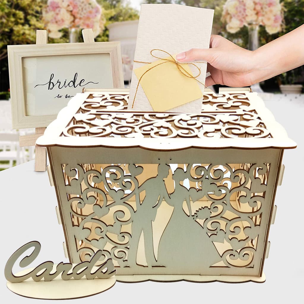 Wooden Craft Gift Card Box Hollow Name Card Sign-in Box for Wedding Supplies Wooden Greeting Card Box Wholesale
