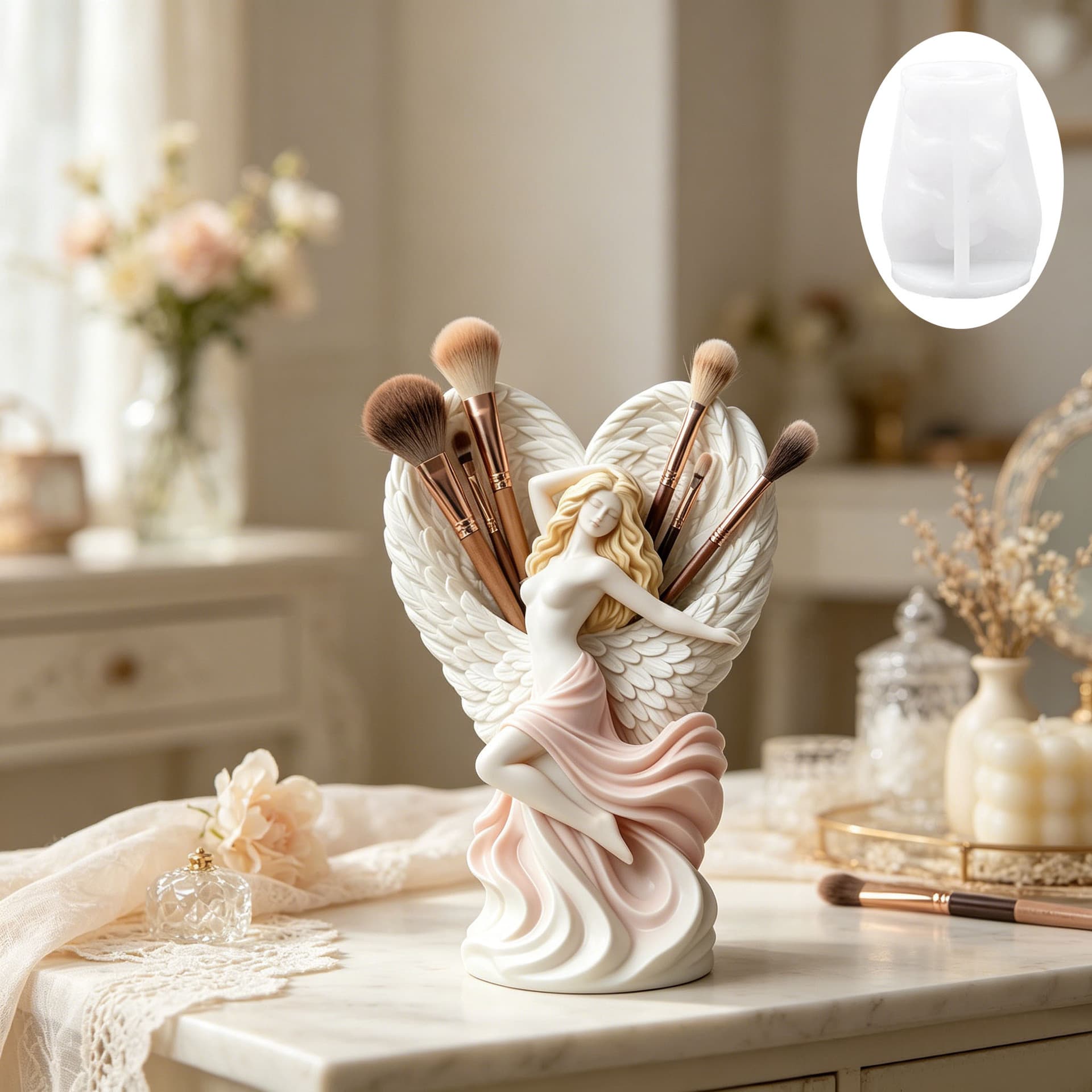 Dancing Angel Pen Holder Silicone Mold Vase Decoration Ornaments Resin Crafts Angel Shape Storage Storage