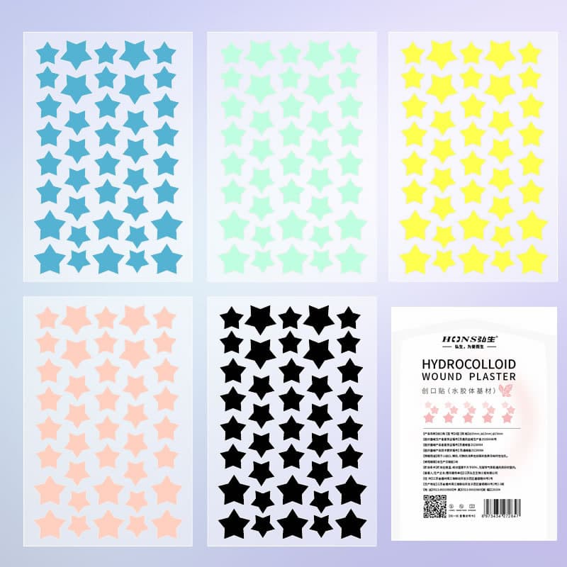 Hongsheng Colorful Star Acne Patches Five-Point Star Heart Makeup Artificial Skin Wound Protection Chinese Box Wholesale