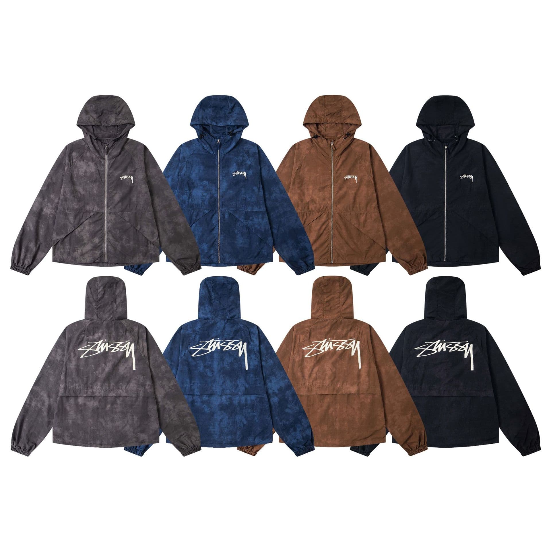Cross-border High Quality STU Print Gradient Color Hooded American Retro Jacket Outerwear Windbreaker Unisex