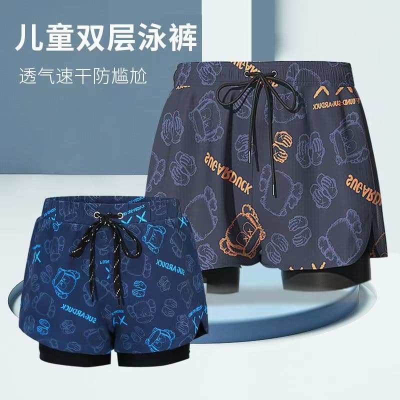 New Quick-Dry Beach Shorts for Big Kids, Water Park Swim Trunks, Double-Layer Boys' Essential Comfortable Breathable Shorts