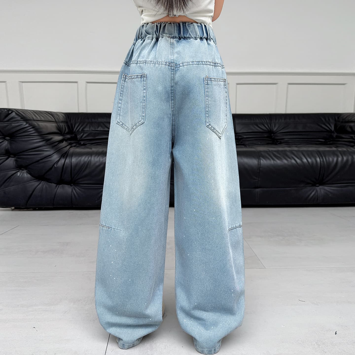 Girls Spring/Summer Wide-Leg Jeans 2026 New Style Children's Summer Cool Silver-Splashed Curved Jeans Cross-Border Fashion
