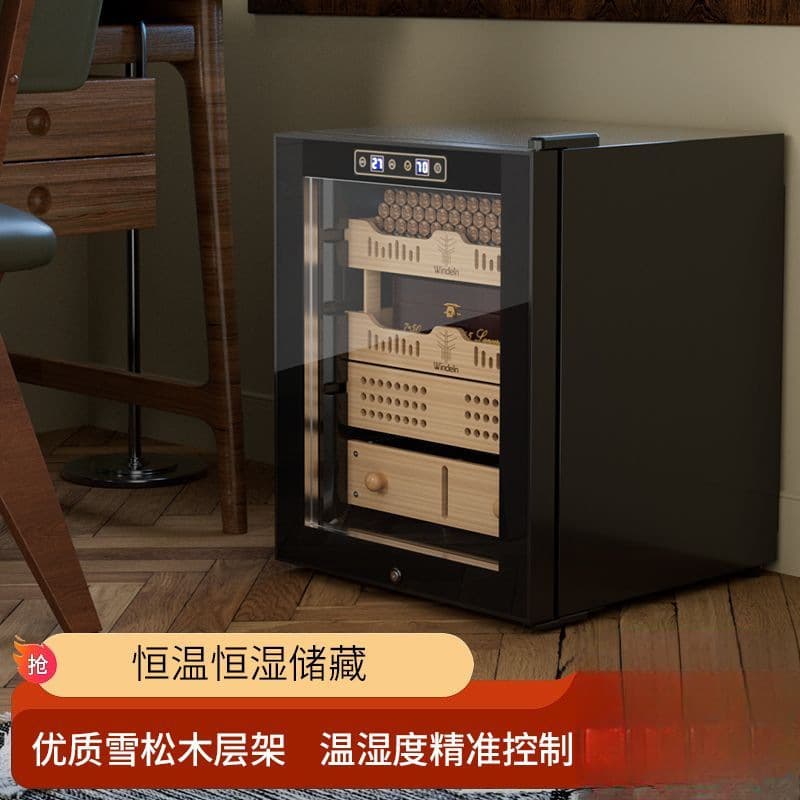 Cigar cabinet with compressor, constant temperature and humidity, cedar wood, mini home display cabinet for wine and cigars, free shipping.