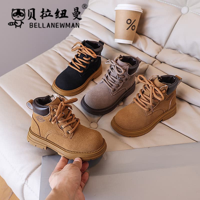 Children's Martin Boots 2024 Autumn New Korean Style Girl Knight Boots Boy Yellow Boots Mid and Large Child Short Boots