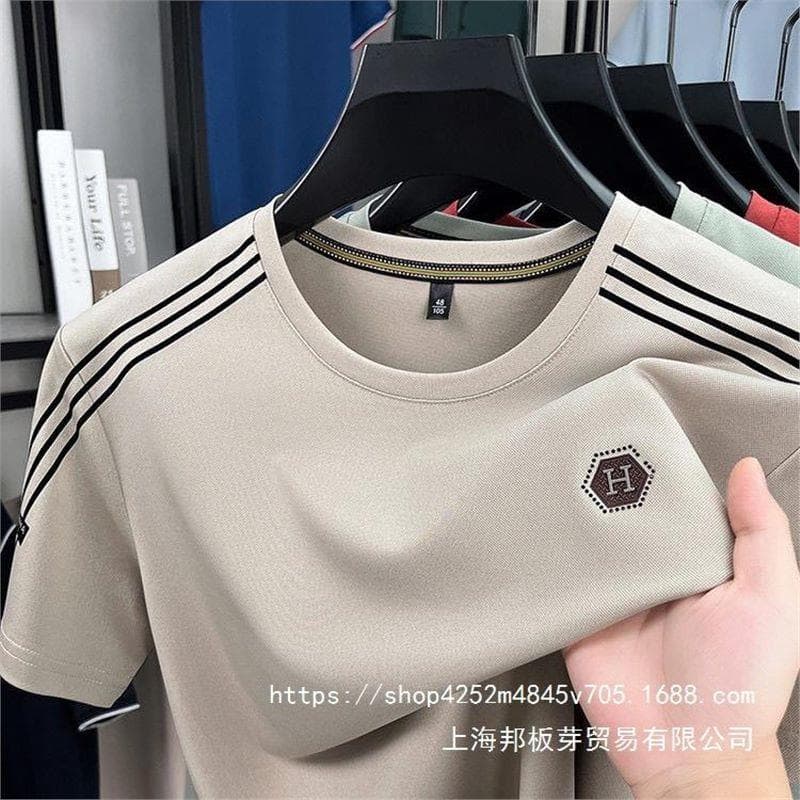 2025 Summer New Heavyweight Short-Sleeve T-Shirt Men White Men's Clothing Men's Base Layer Undershirt Top Tee for Men