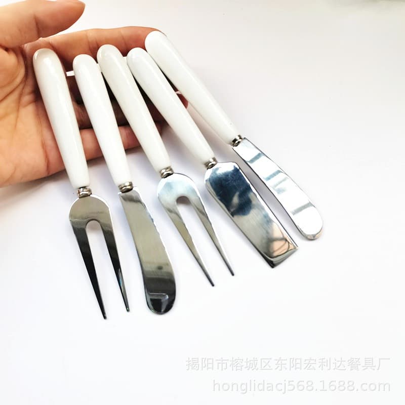 Export stainless steel Korean baking white handle cheese knife butter knife cheese knife ceramic handle mini cheese knife