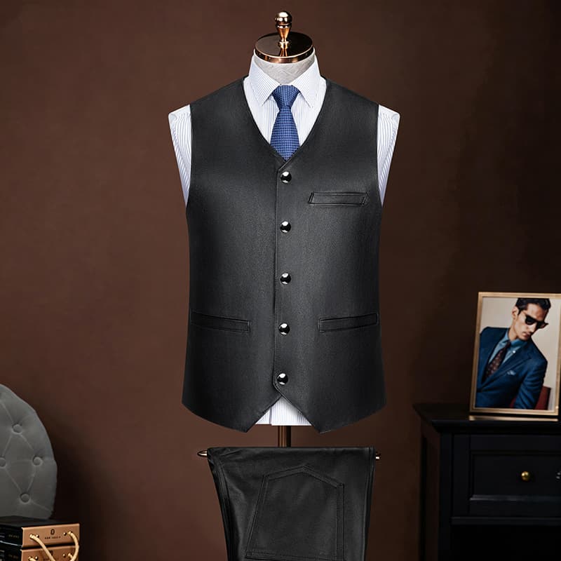 First layer cowhide leather jacket men's slim casual spring and autumn all-match cowhide vest sleeveless waistcoat multi-pocket top