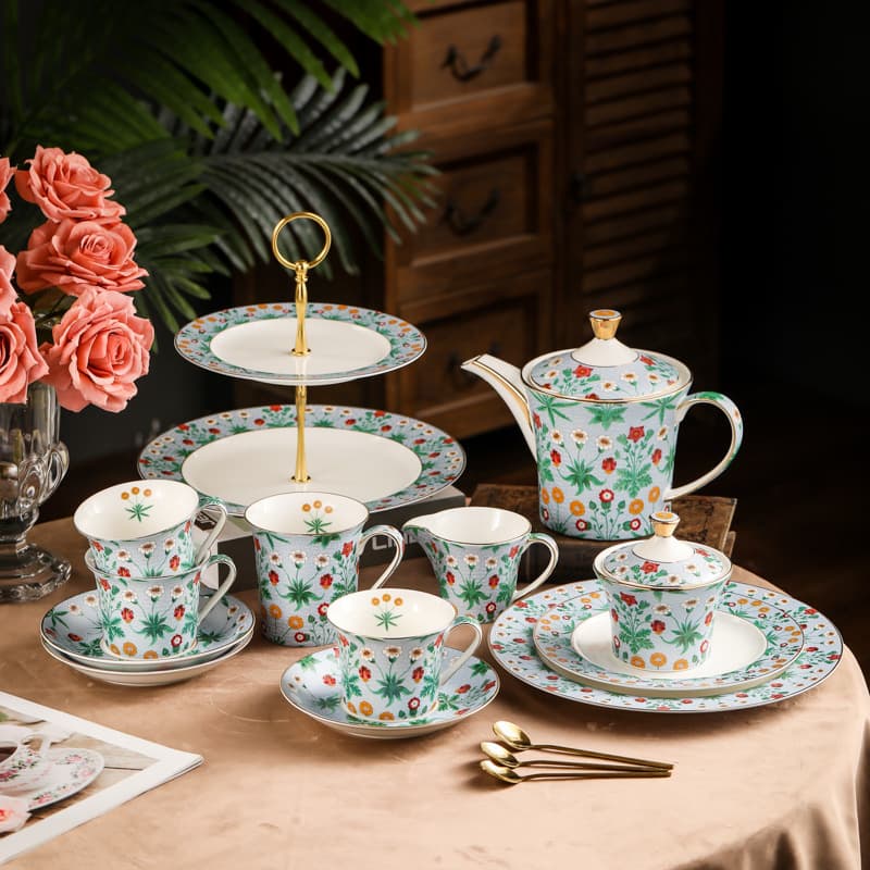 Bloom Series Tea Set Coffee Cup and Saucer Set Bone China Coffee Set English Afternoon Tea Set Ceramic Black Tea Cup