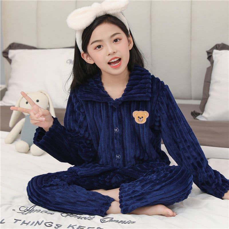 Autumn Winter Children's Flannel Pajamas for Boys and Girls, Baby Toddler and Older Kids Thickened Casual Loungewear, Dropshipping