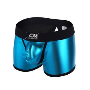 Sexy Front Button Pocket Men's Boxer Briefs Breathable Low Waist Erotic Cutout Patent Leather Comfortable Flat Briefs