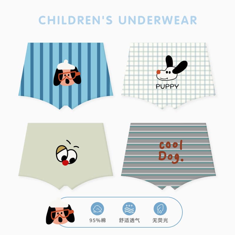 N199 Children's Underwear Wholesale 2026 Spring Summer Big Eye Dog Boys' Cotton Breathable Boxer Briefs
