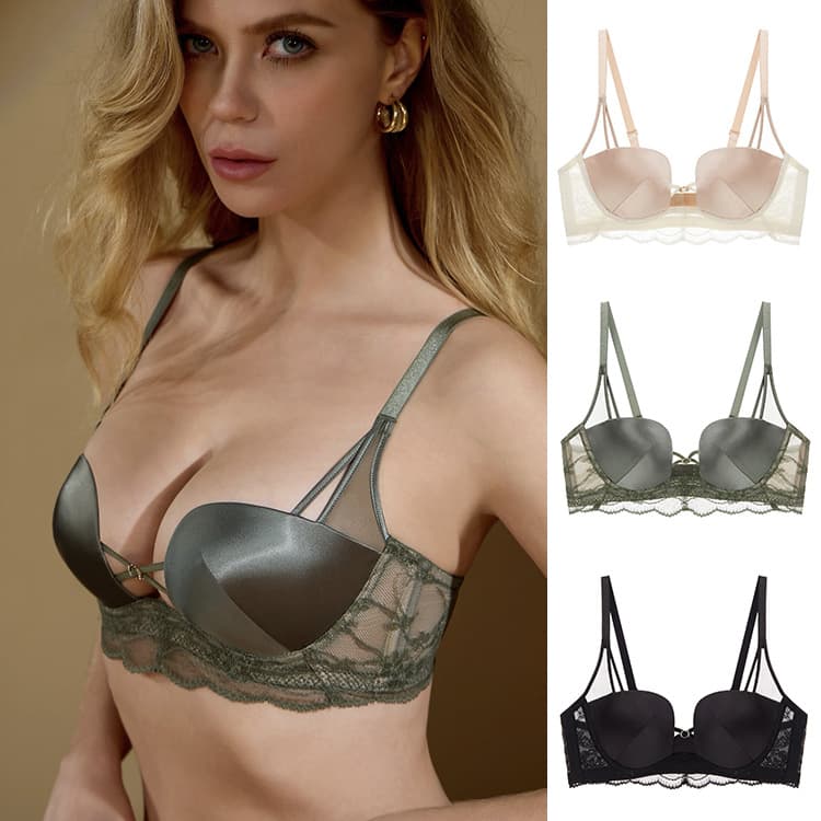 Gudiao 8617 Shell Cup Sexy Lace Lingerie for Women, Push-up Breathable Soft Underwire Bra for Small Bust