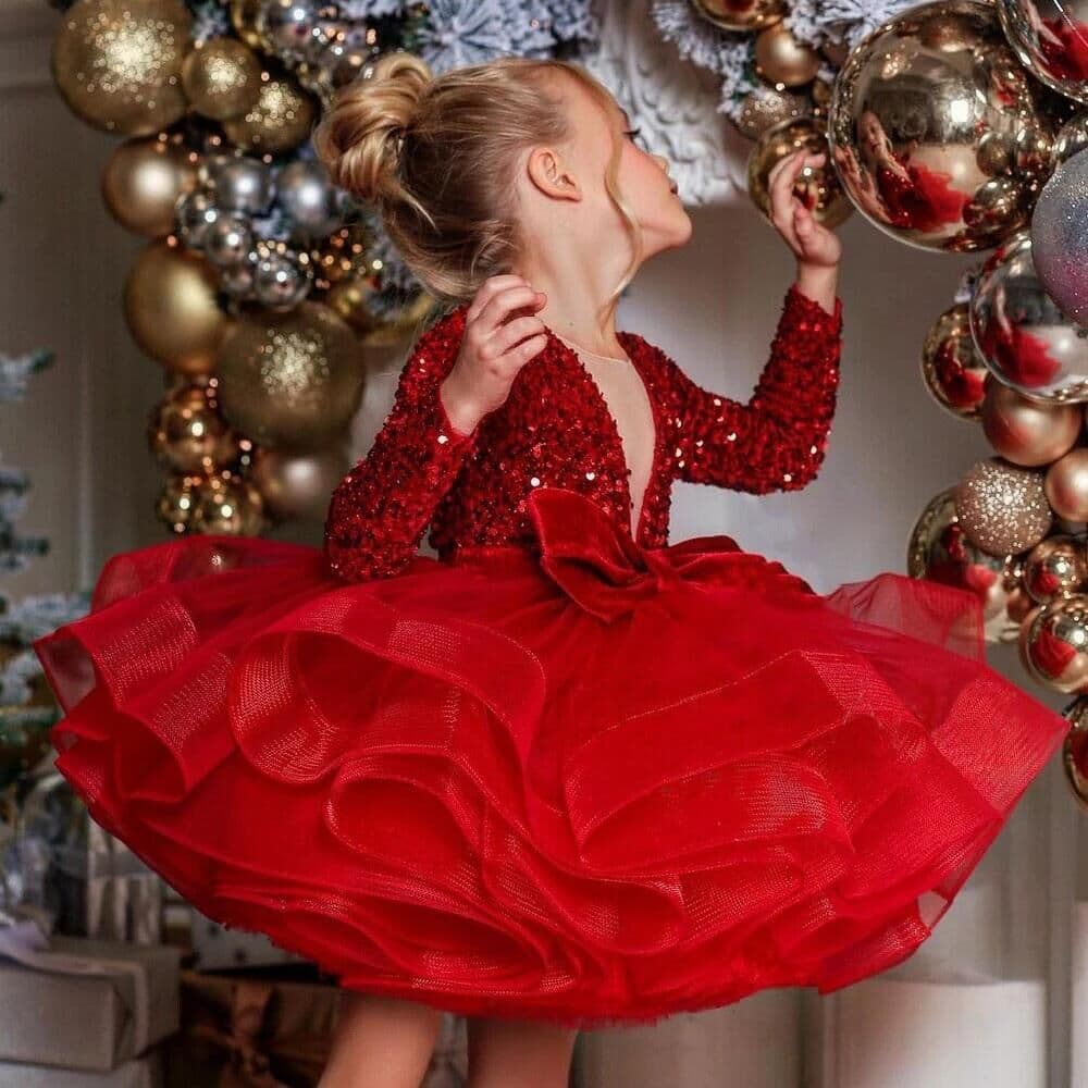Cross-border Trade Girls Short Skirt Children's Dress with Sequins Bow Baby Birthday Flower Girl Princess Dress