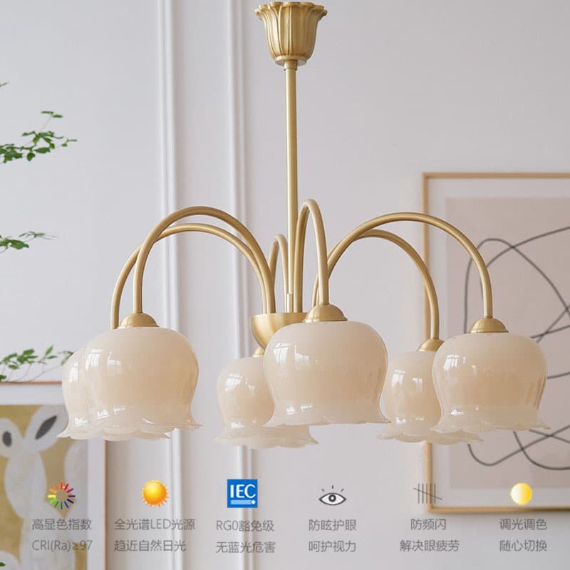 Nordic Modern French American All-Brass Simple Cream Lily Bedroom Pendant Light Cloakroom Living Room Dining Room Pendant Light