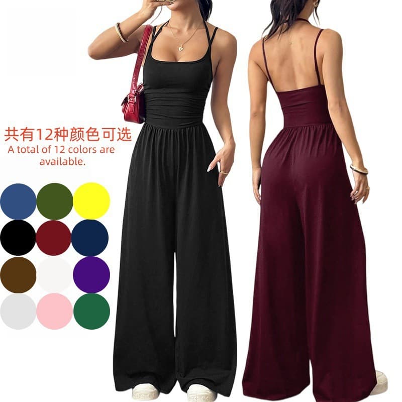 Amazon US/EU Cross-Border 2026 Summer New Strappy Women's Casual Tube Jumpsuit Loose Wide-Leg