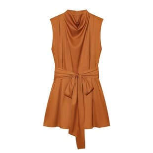 PB&ZA European-American Style Women's Fashion New Comfortable Textured Shoulder Pads with Belt Sleeveless Jumpsuit 2574714