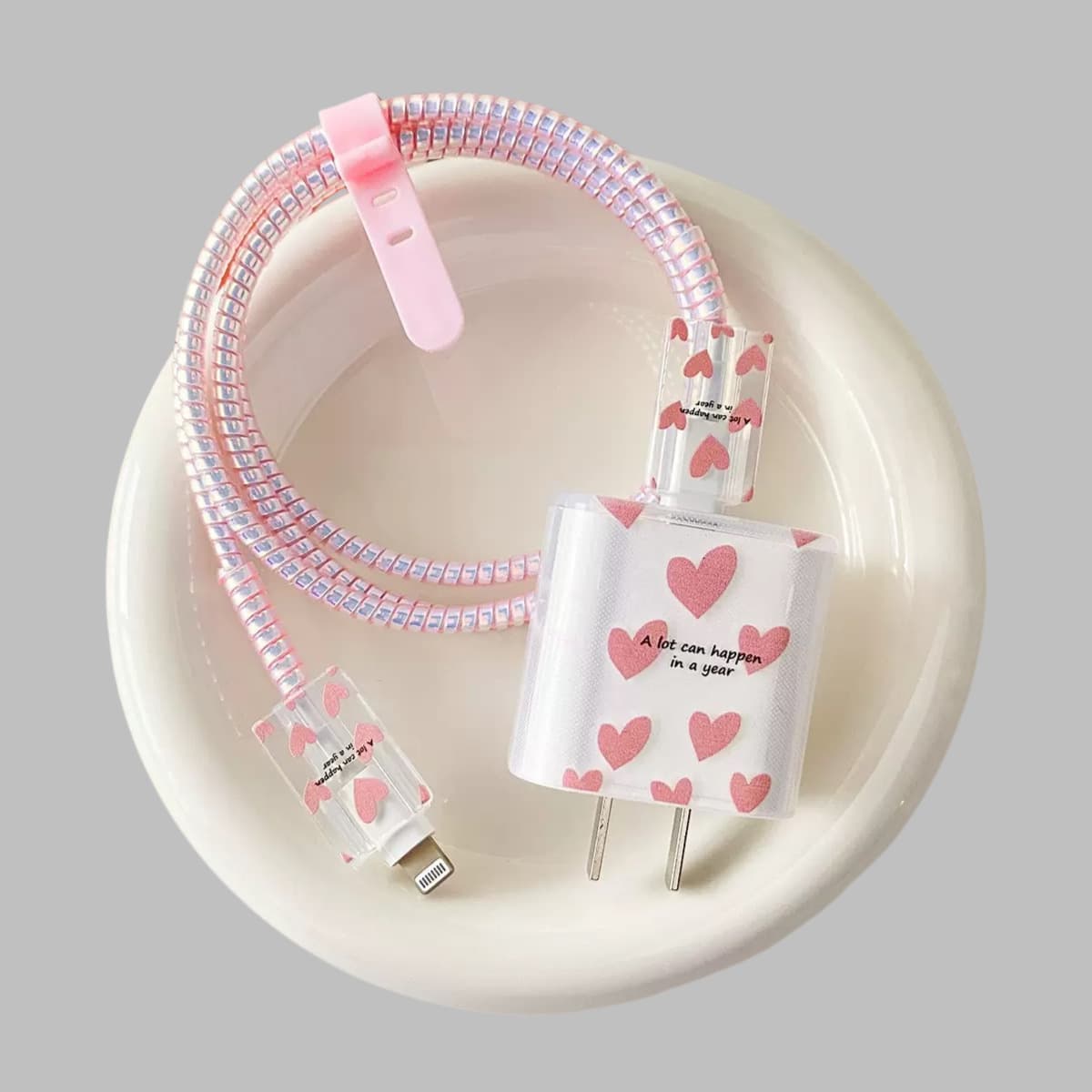 Simple letter and colorful heart design suitable for Apple chargers 20W charging head cover, data cable gripper