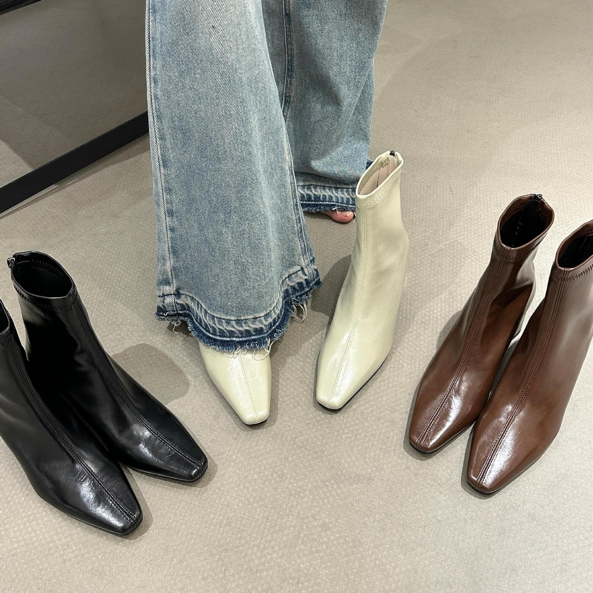 2025 Autumn/Winter New European and American Square Toe Slim Boots Chunky Heel High Heel Back Zipper Martin Boots Short Boots Women