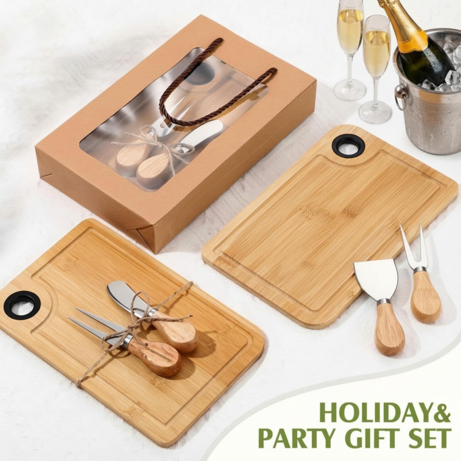 Cross-border Bamboo Wood Square Tray Gift Pastry Snack Party Gathering Birthday Decorative Tray Cheese Charcuterie Tray