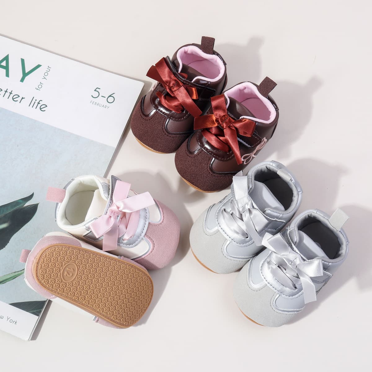 Boys and Girls Spring/Autumn Sports Shoes Butterfly Bow Rubber Sole Non-Slip Baby Walking Shoes Fashion Infant Shoes 0-1 Years Casual Shoes
