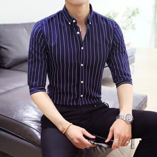 2026 New Fashion Men's Striped Shirt Medium Sleeve Trendy Shirt
