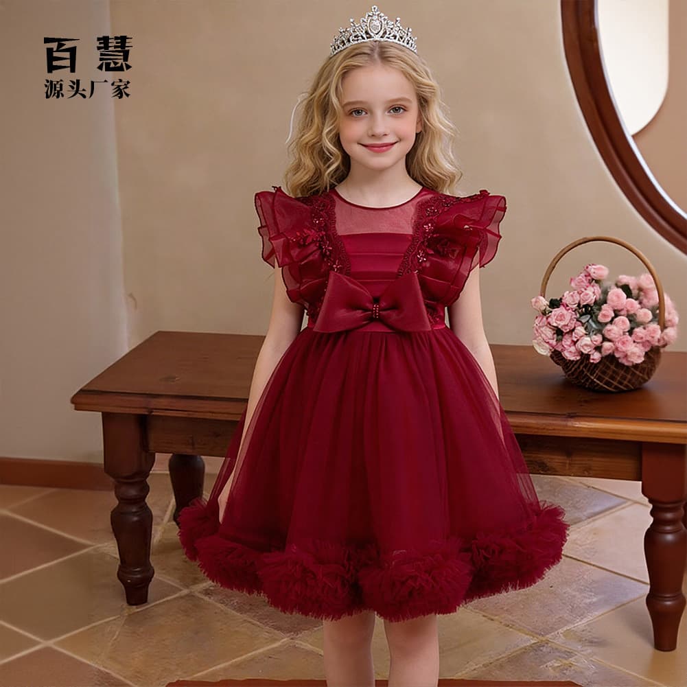 New Children's Mesh Tulle Princess Dress Puffy Tutu Dress for Girls Toddler Birthday Party Wear Cross-Border Supply