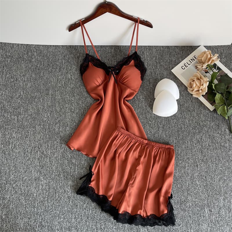 New Autumn/Winter Sweet and Cute Push-Up Camisole Shorts Set with Pads, Korean-style Loungewear for Women Spring/Summer