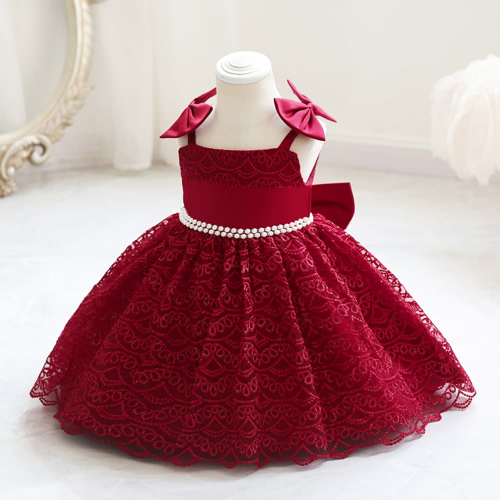 New European and American Export Children's Strapless Princess Dress with Bow, Baby First Birthday Girl's Wedding Gown