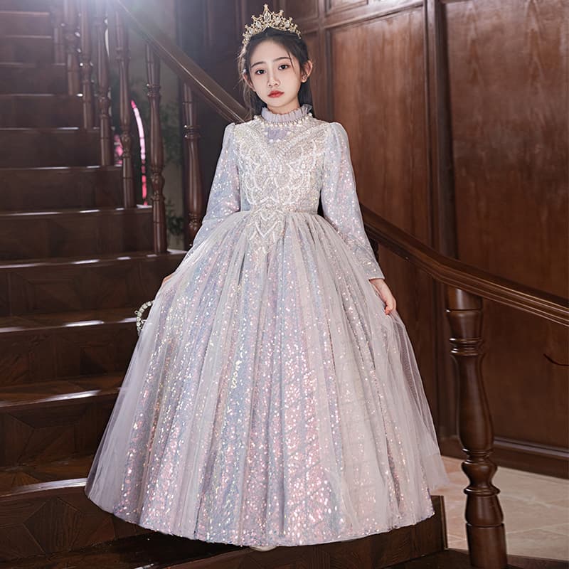 Girls dress French light luxury niche host girl birthday princess dress children piano performance clothing autumn and winter