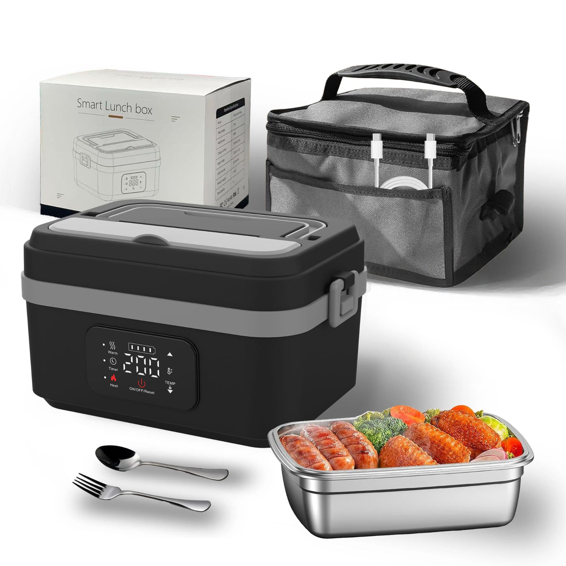 Rechargeable Lunch Box Wireless Heating No Water Needed Bento Box Large Capacity Portable Rechargeable Lunch Box for Students and Office Workers