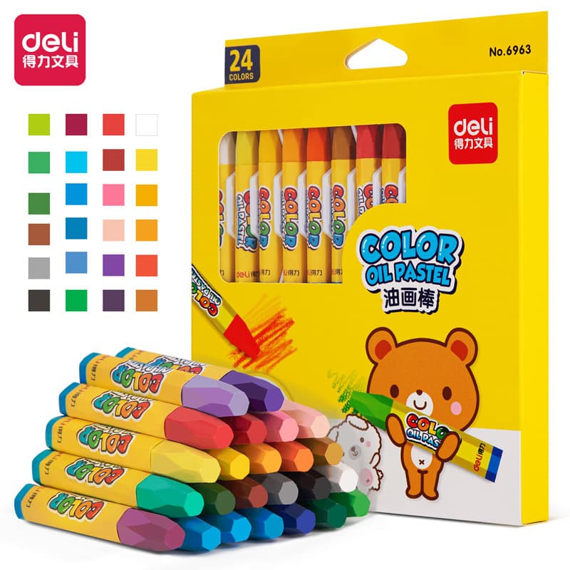 Deli 6963/6964 Oil Pastels, 24/36 Colors for Kindergarten Children and Students, Drawing and Coloring Crayons
