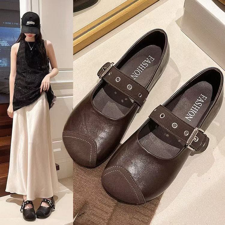 Korean-style square-toe elegant comfortable flat Mary Jane shoes for women, soft leather, shallow mouth, breathable, lightweight, spring versatile flats