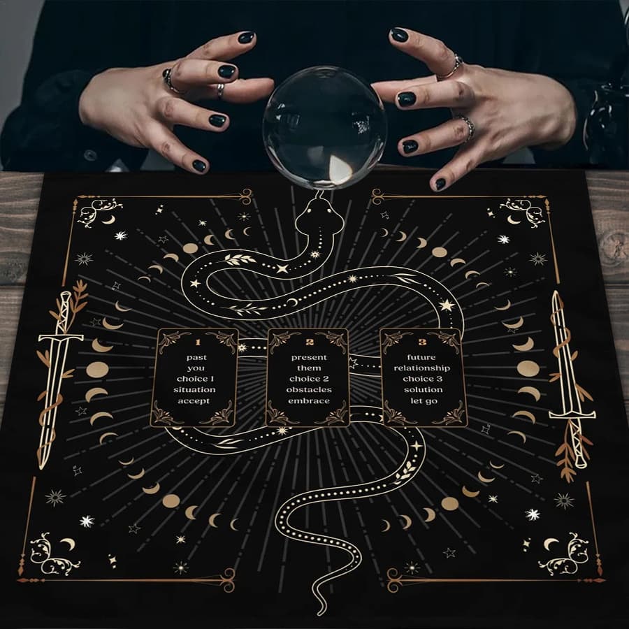 Cross-border hot selling retro moon phase tree of life altar cloth five-star tarot card black oracle mat tarot tablecloth mat