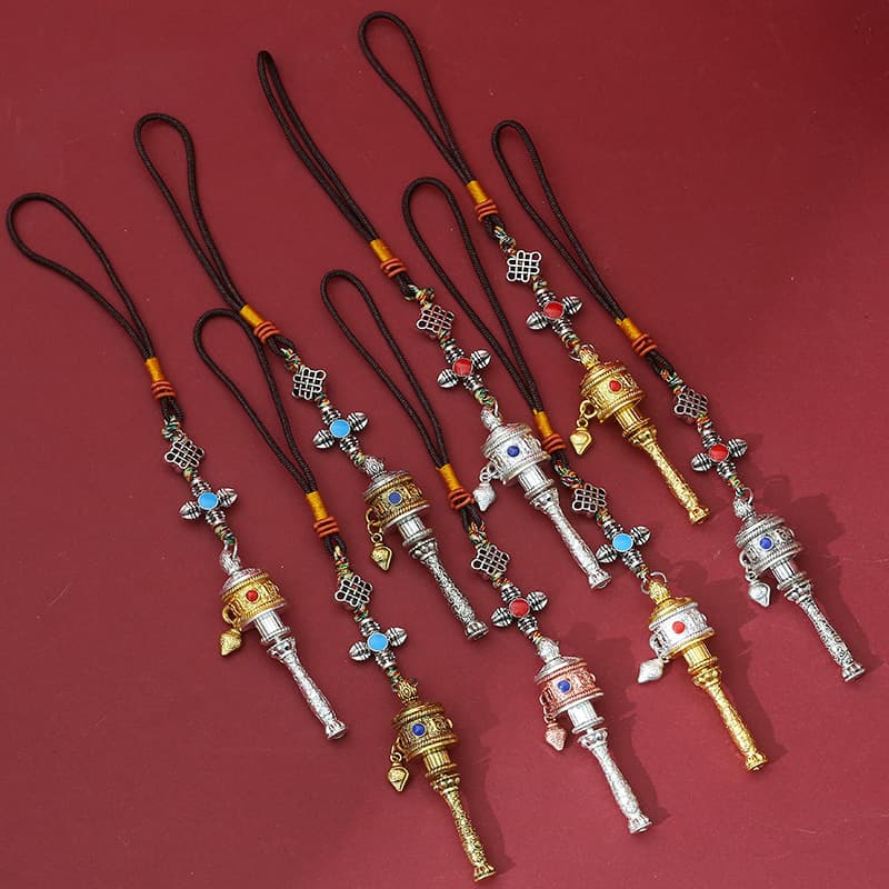 Enamel Tibetan-style alloy prayer wheel pendant, ethnic style bag and car hanging ornament, wholesale from source