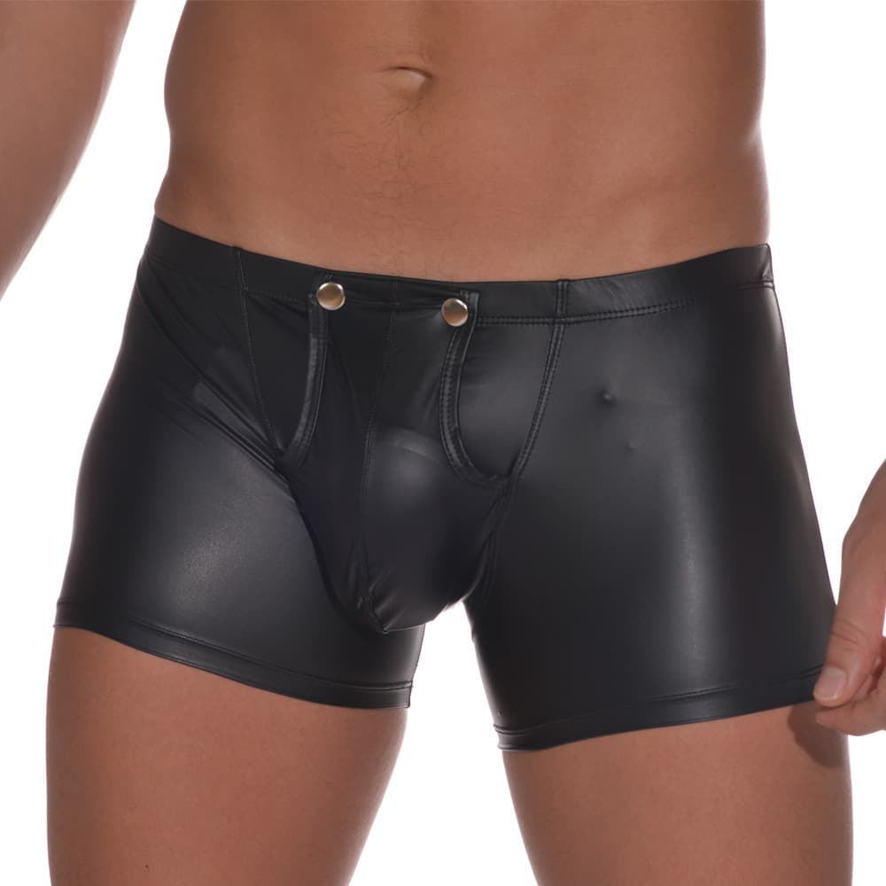 Sexy Smooth Leather Men's Boxer Shorts Detachable Leather Simulation Flat Angle Underwear Easy to Disassemble Home Clothes